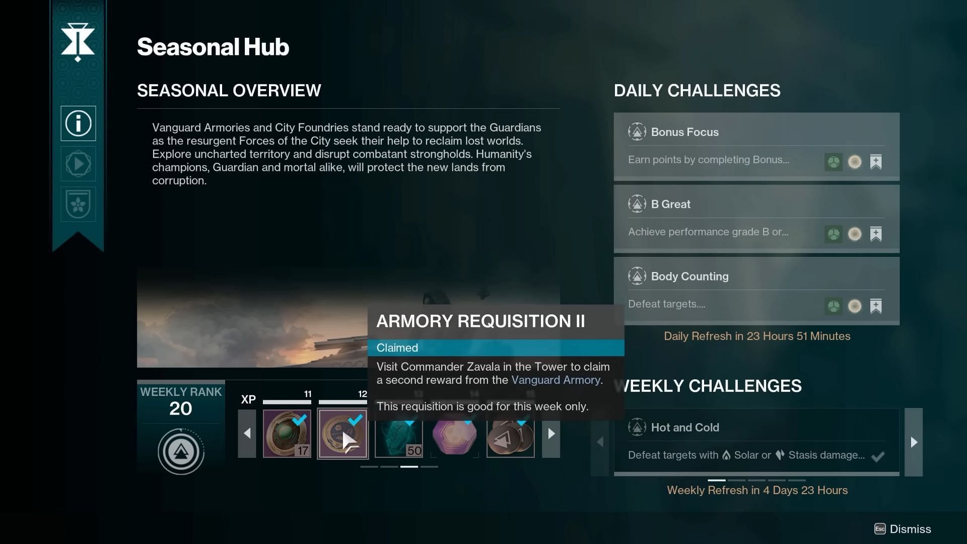 Complete tasks from the Seasonal Hub to get the Armor Set (Image via Bungie)